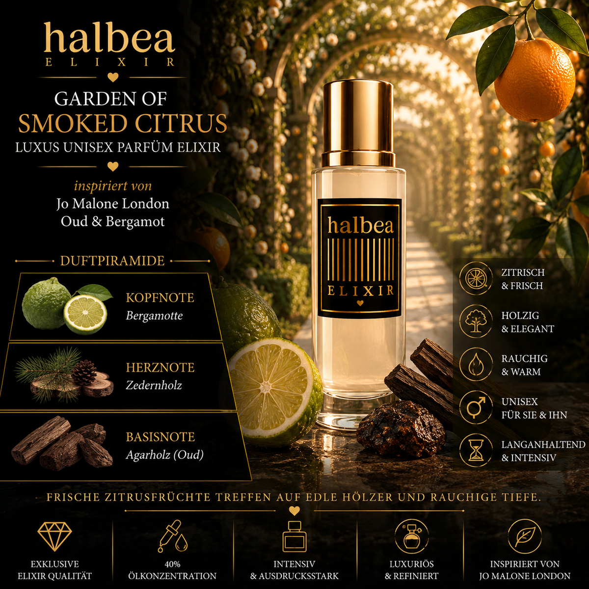 🍋🌿 Garden of Smoked Citrus – Unisex Parfum Elixir 🌿🍋 ✨ Inspiriert von Jo Malone London – Oud & Bergamot ✨