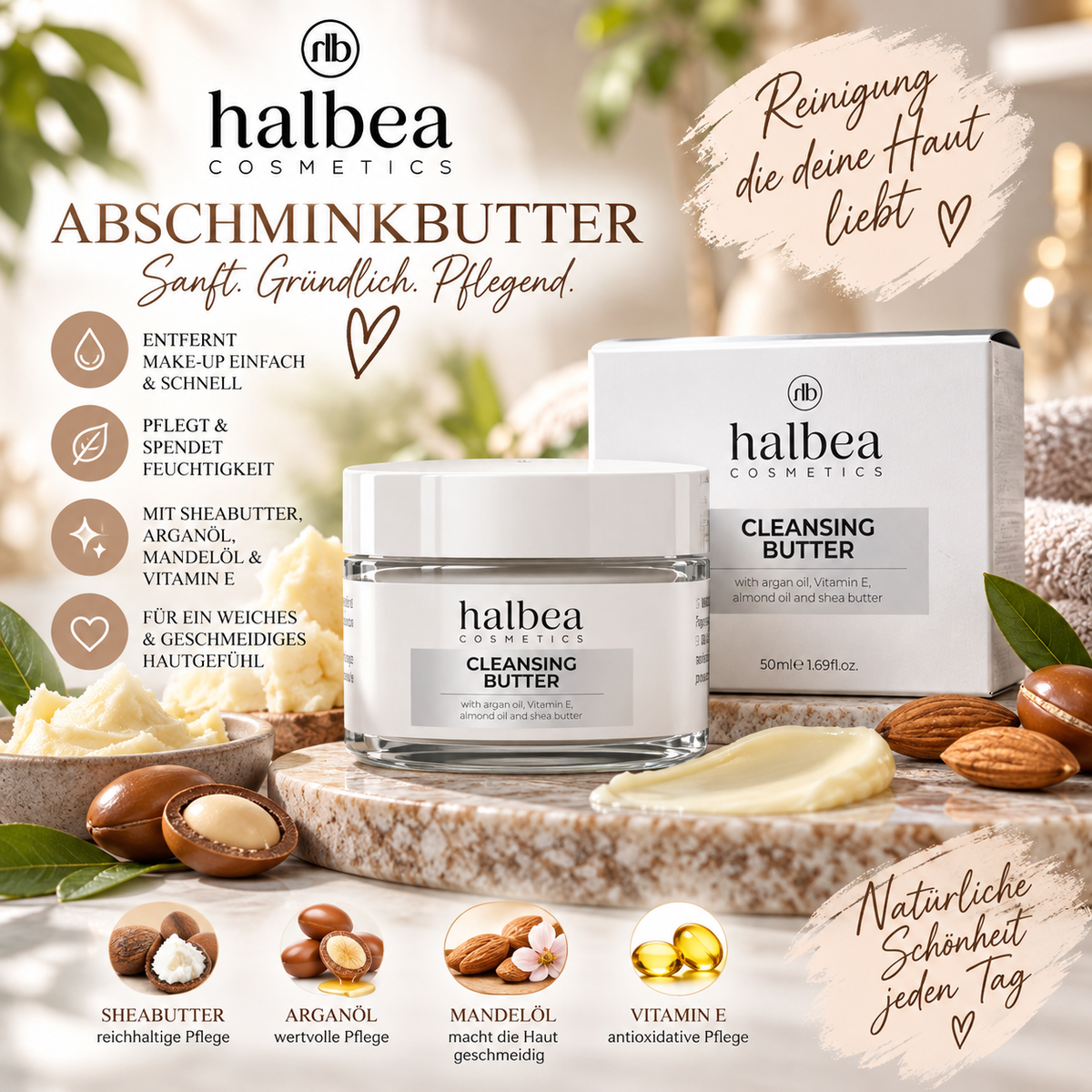 🧈✨ Abschminkbutter mit Sheabutter, Arganöl, Mandelöl & Vitamin E ✨🧈
