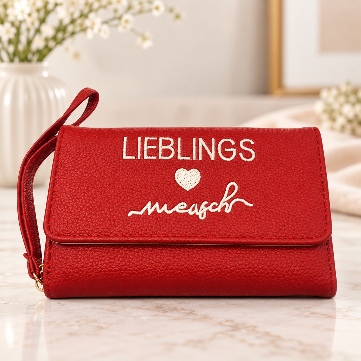 💖 Portemonnaie „Lieblingsmensch“ – mit liebevollem Stick-Schriftzug | 17 × 12 × 4 cm 💖