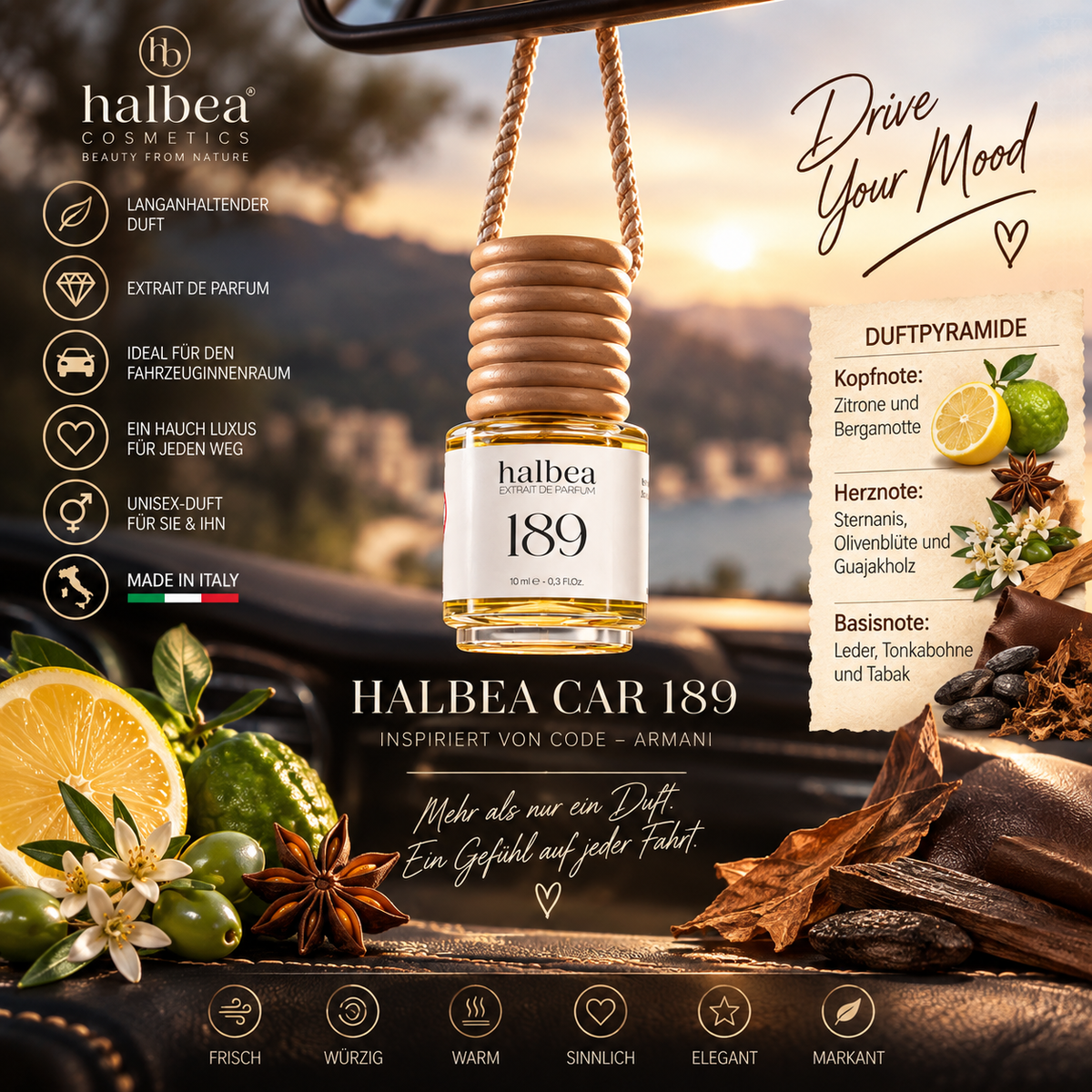🚗✨ Halbea Car 189 – Auto-Duft 10 ml | Extrait de Parfum ✨🚗 Inspiriert von Code – Armani 🖤