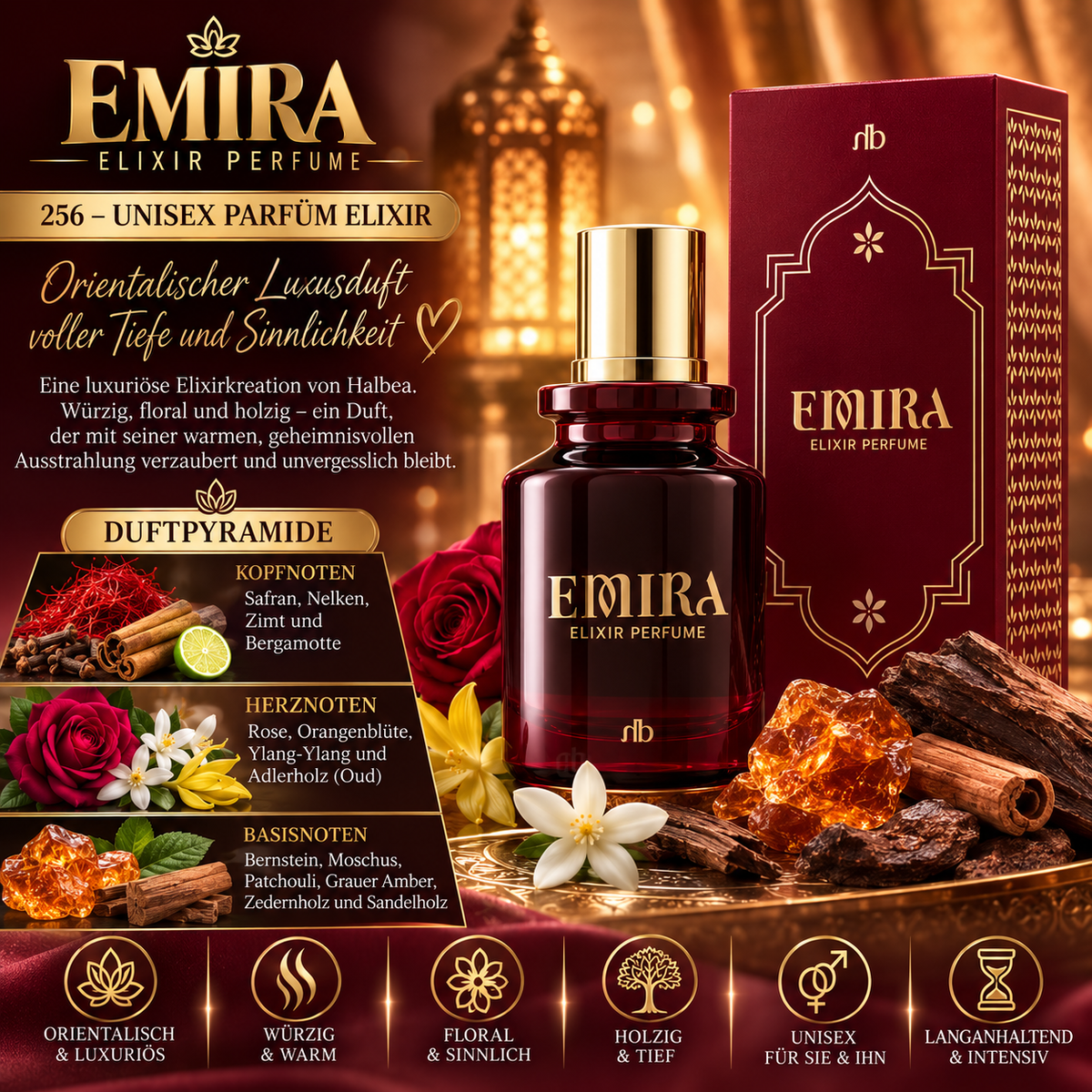 👑✨ EMIRA 256 – Unisex Parfüm Elixir | Orientalischer Luxusduft ✨👑