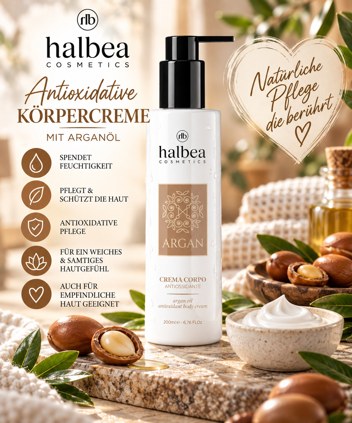 ✨🌰 Antioxidative Körpercreme mit Arganöl – 200 ml 🌰✨