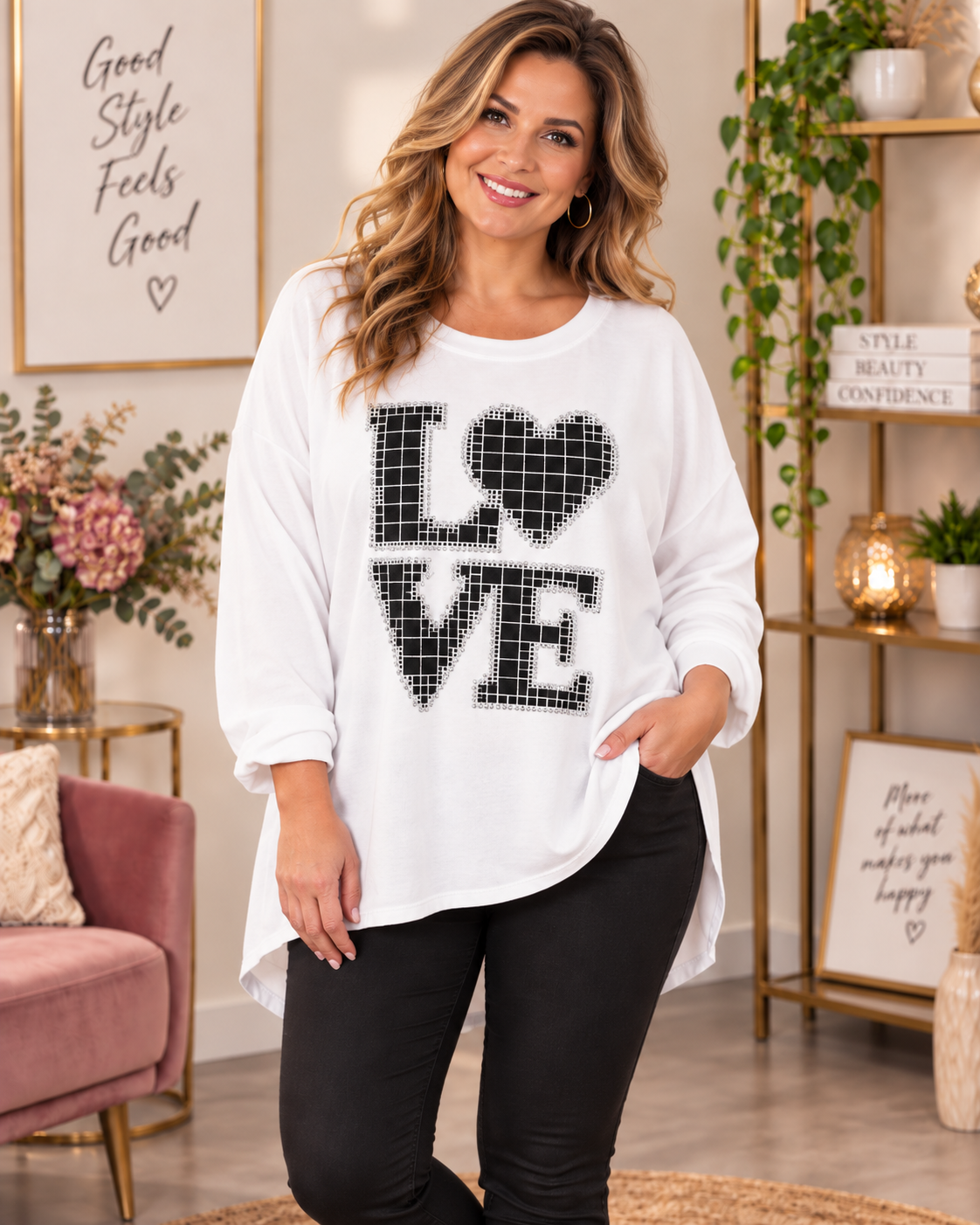 ✨💖 LOVE Oversize-Sweatshirt in Weiß & Flieder – Gr. 46–50 💖✨