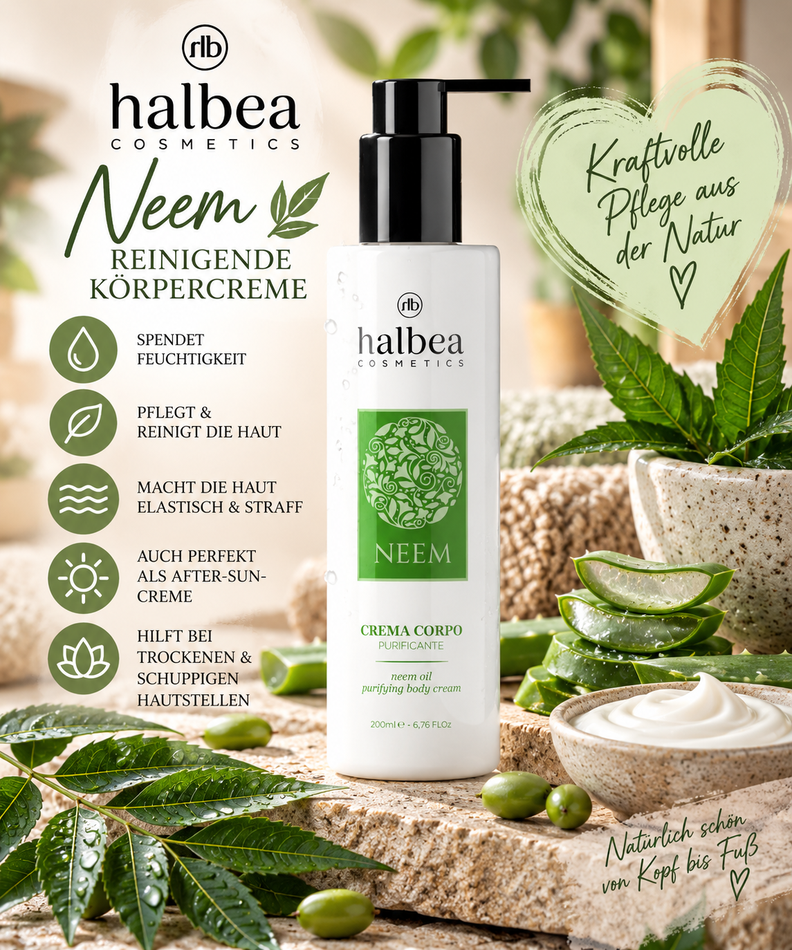 🌿💚 Neem Reinigende Körpercreme – 200 ml 💚🌿