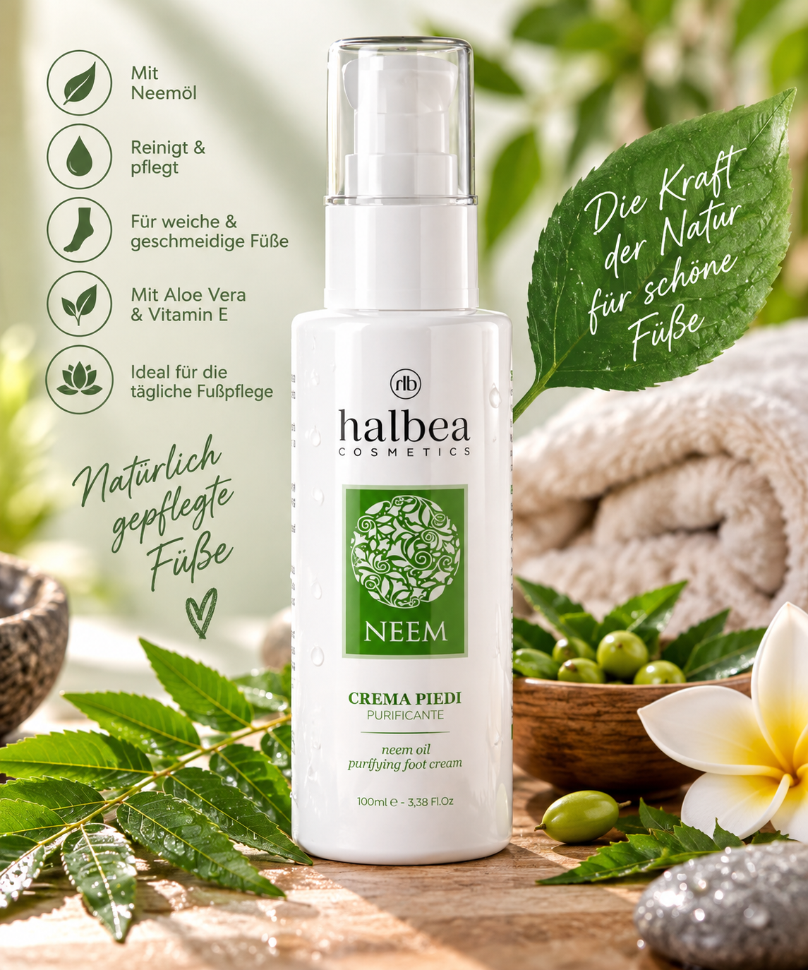 🌿🦶 Reinigende Fußcreme mit Neem – 100 ml 🦶🌿
