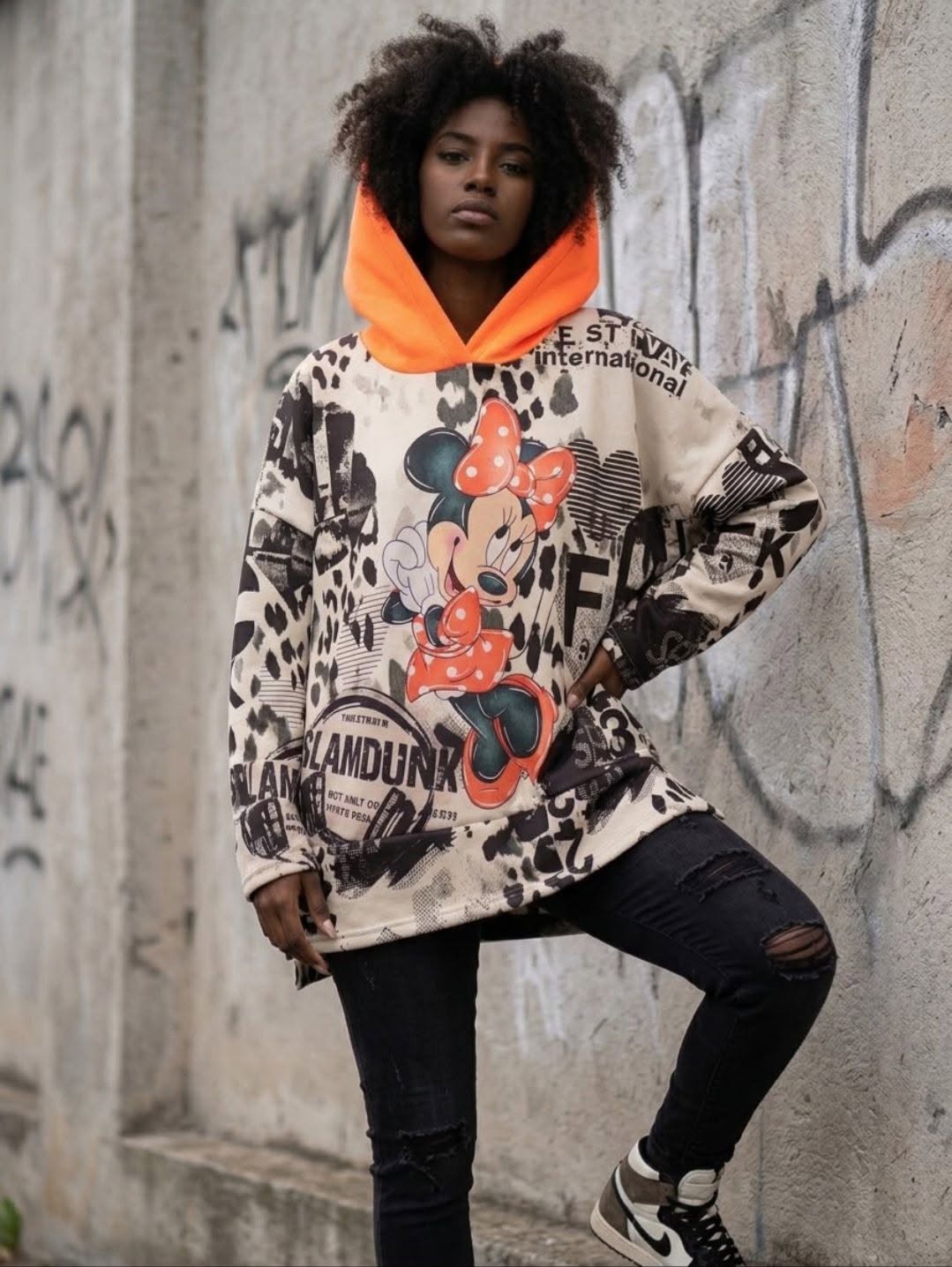 🧡🐆 Statement Hoodie mit Leo-Print & orangener Kapuze – Gr. 42–46 🔥