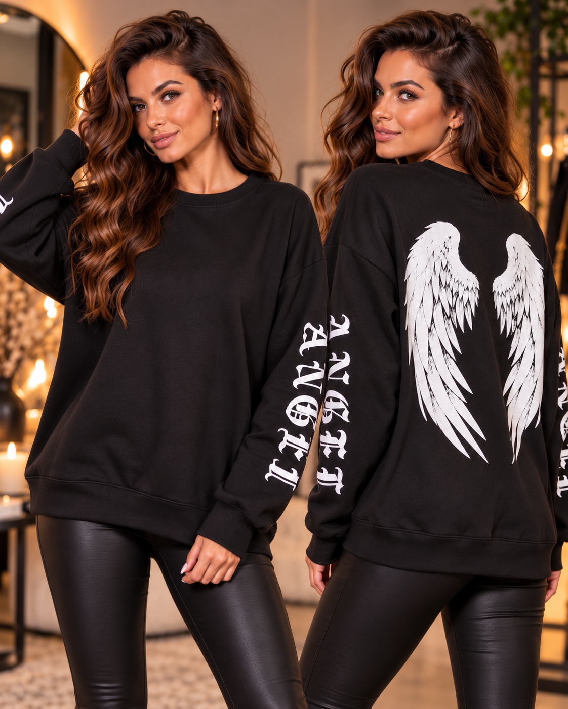 ✨ Oversize-Sweatshirt „Angel Wings“ – Engelsflügel & Ärmelprint – Gr. 42–48 🪽