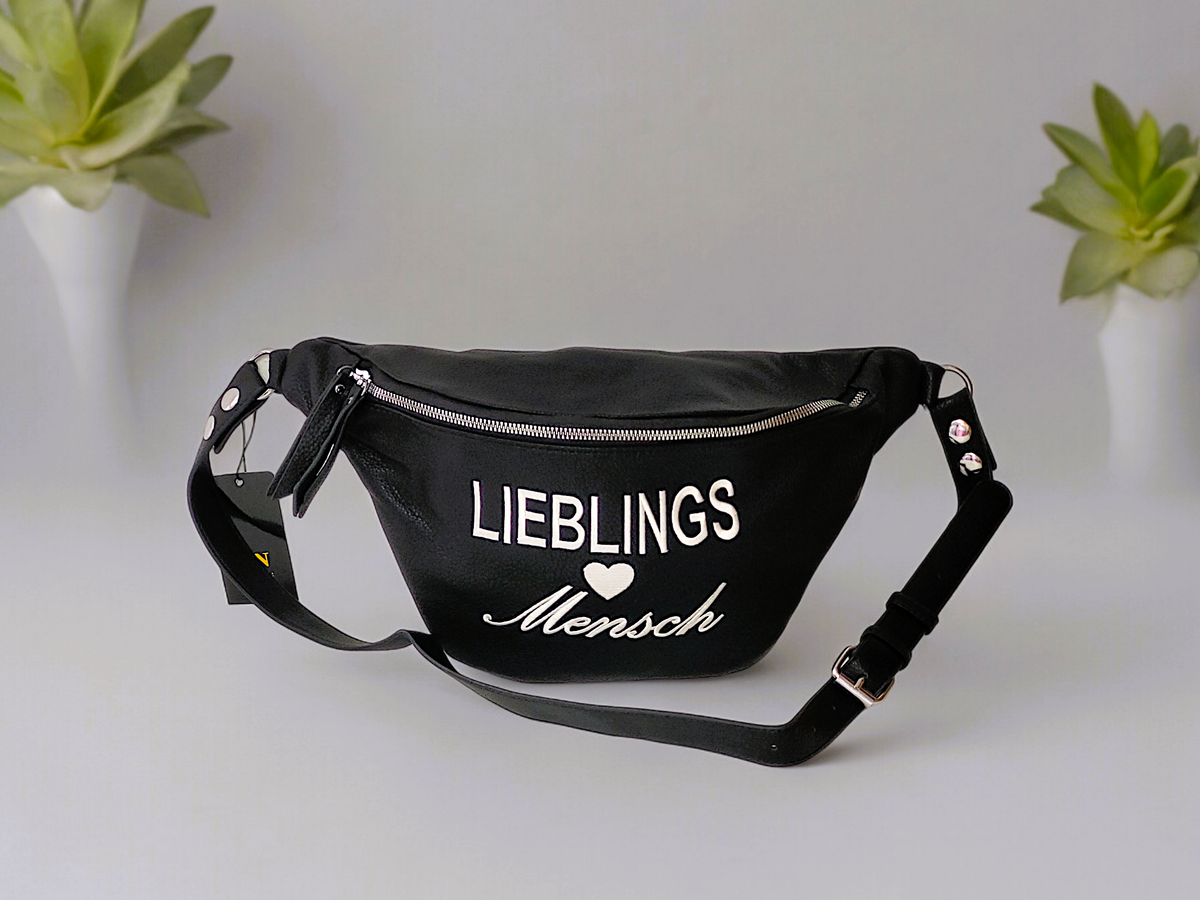 Crossbag "Lieblingsmensch" mit verstellbarem Ledergurt in versch. Farben