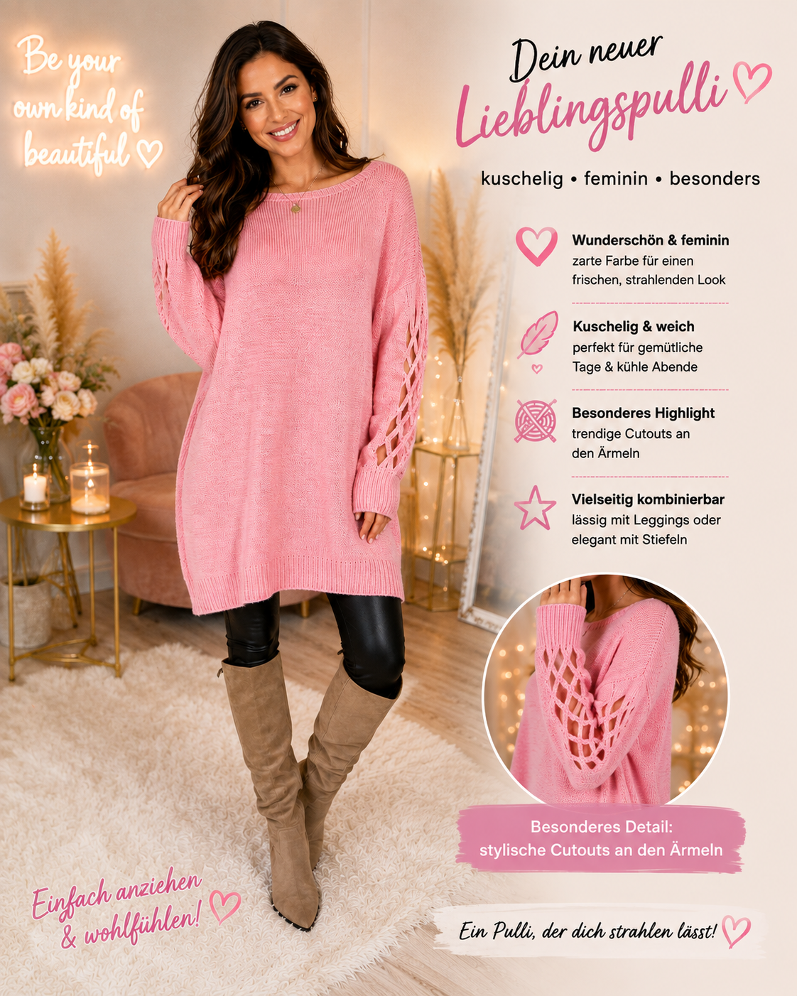 ✨ Longpullover mit CutOuts – Gr. 38–44, 2 Farben ✨