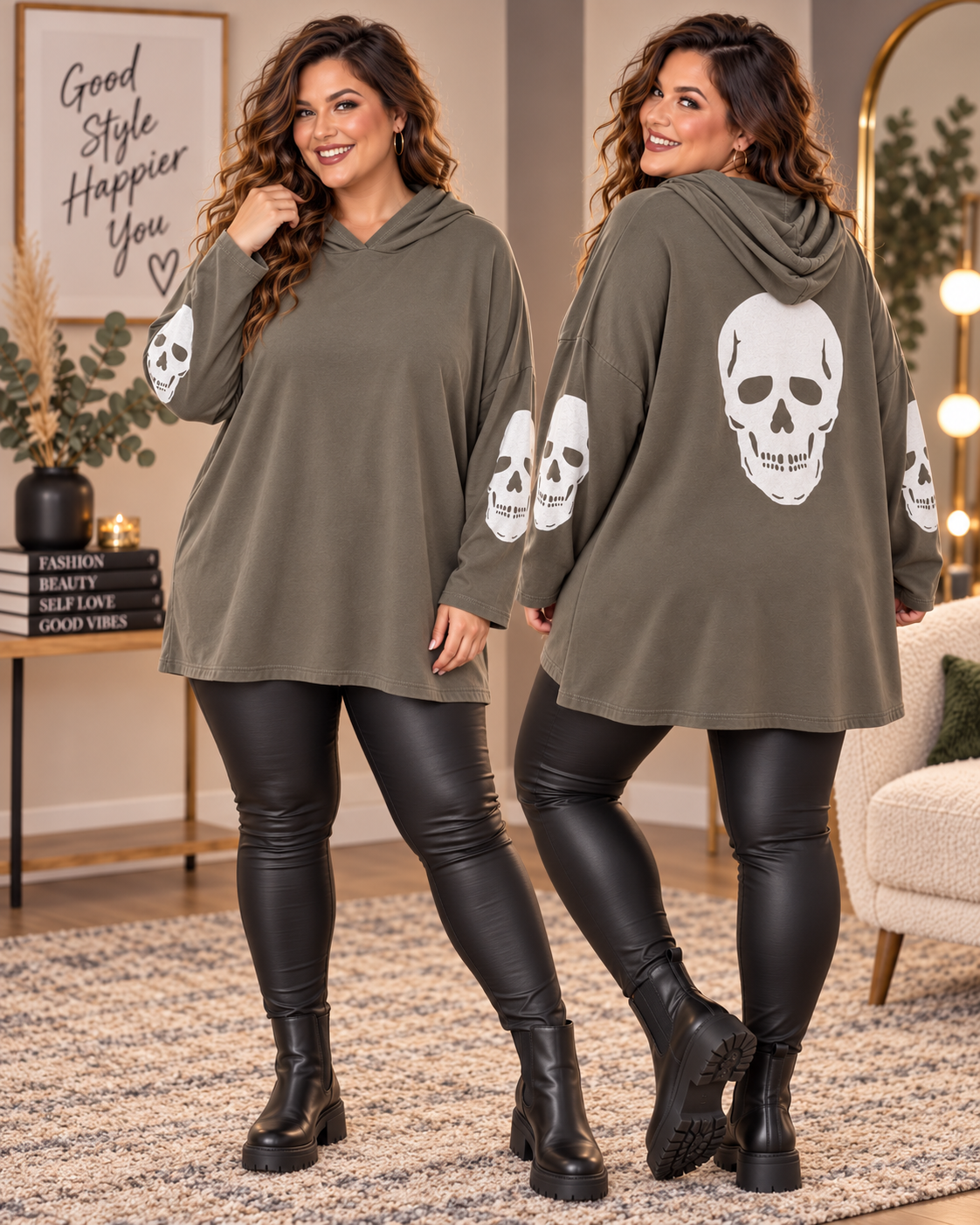 🖤💀 Oversize Hoodie mit Skull-Print | Gr. 48–54 💀🖤