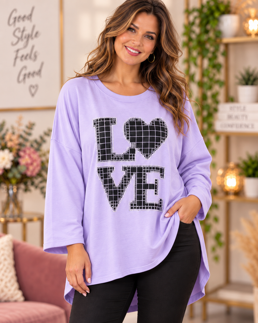 ✨💖 LOVE Oversize-Sweatshirt in Weiß & Flieder – Gr. 46–50 💖✨