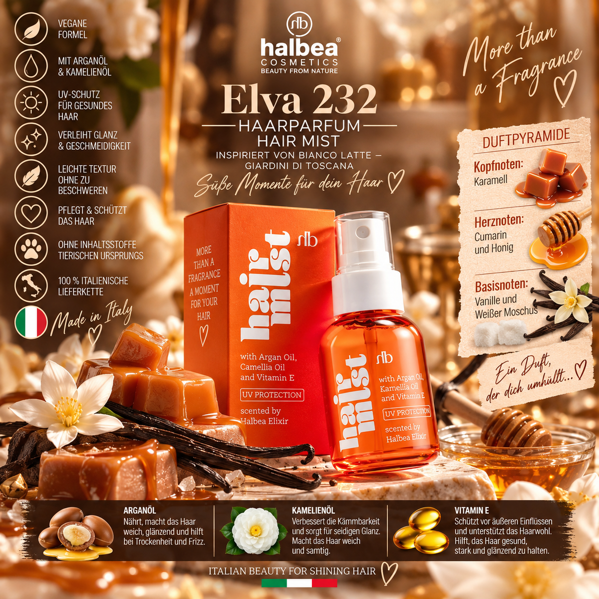 🍯✨ Elva 232 – Haarparfum 50 ml ✨🍦🤍 Duftcharakter inspiriert von Bianco Latte – Giardini di Toscana