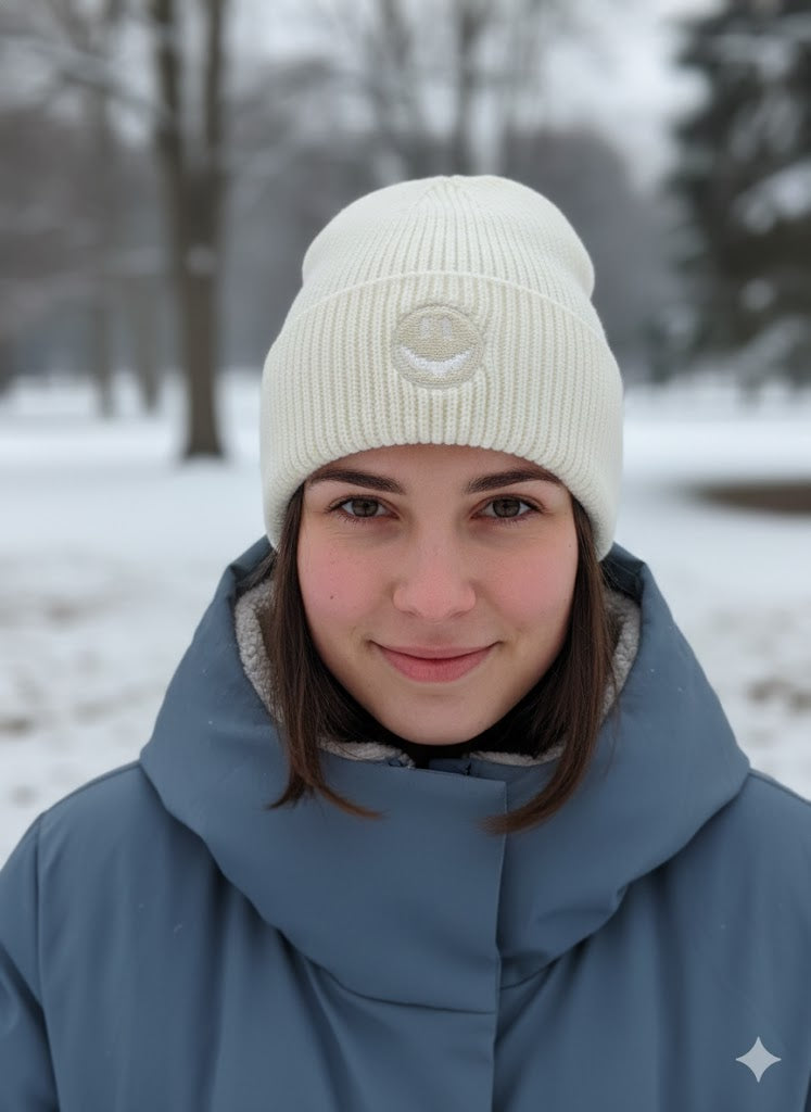✨ Smiley-Strickmütze – in 4 Farben ✨
