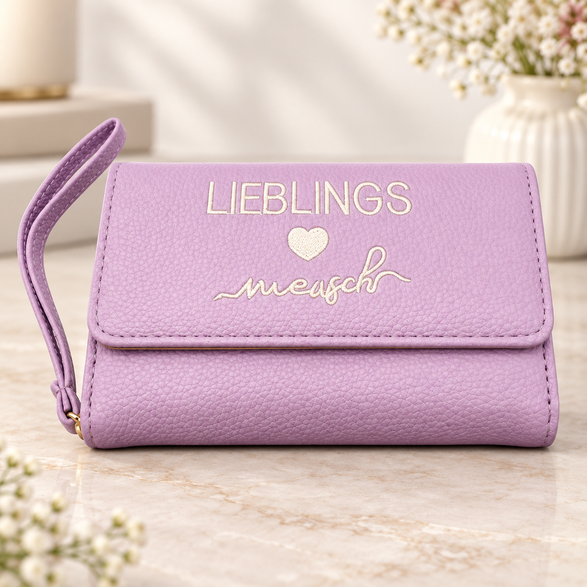 💖 Portemonnaie „Lieblingsmensch“ – mit liebevollem Stick-Schriftzug | 17 × 12 × 4 cm 💖