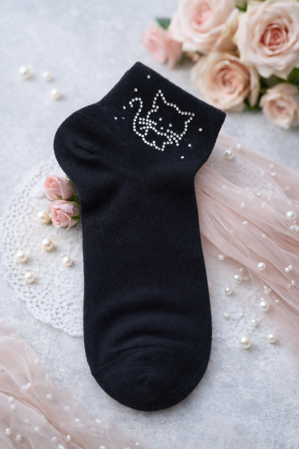 🧦✨ Damen Socken mit Glitzer-Katzenmotiv – Größe 38–41 | Mehrere Farben ✨🐱