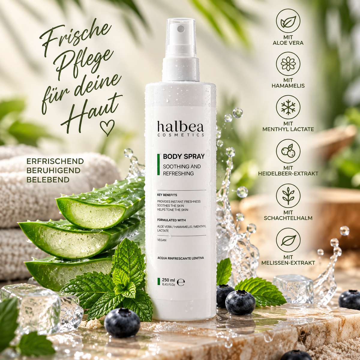 🌿💦 Erfrischendes & beruhigendes Körperwasser mit Aloe Vera, Hamamelis & Menthyl Lactate 💦🌿
