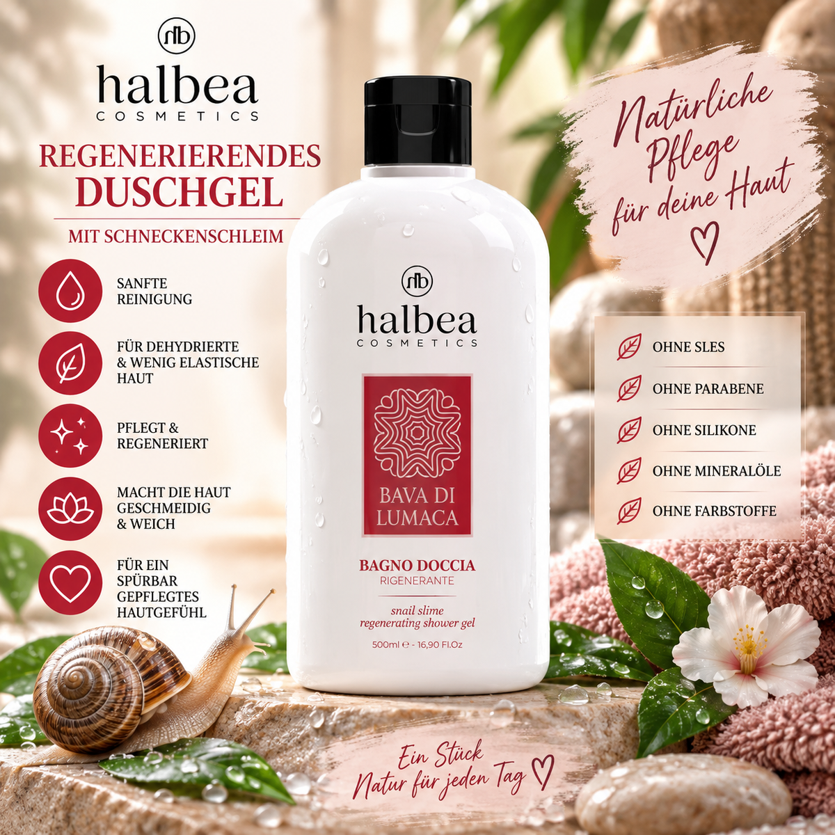 🐌✨ Regenerierendes Duschgel mit Schneckenschleim – 500 ml ✨🐌
