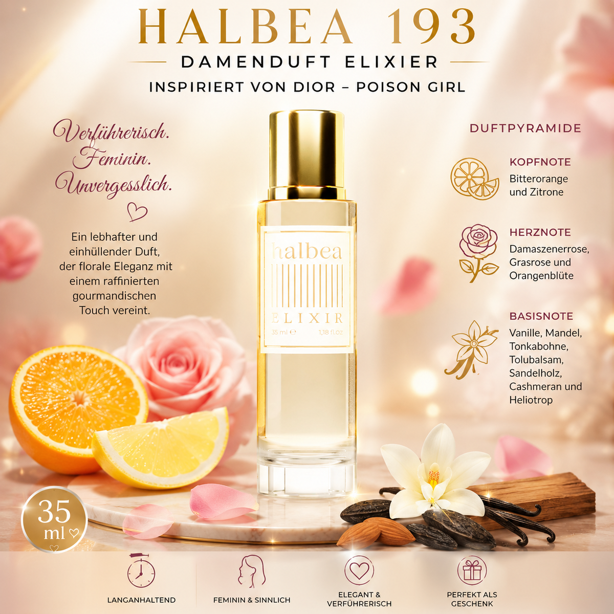 🌹✨ Halbea 193 Damenparfüm Elixier – Inspiriert von Dior Poison Girl ✨🌹