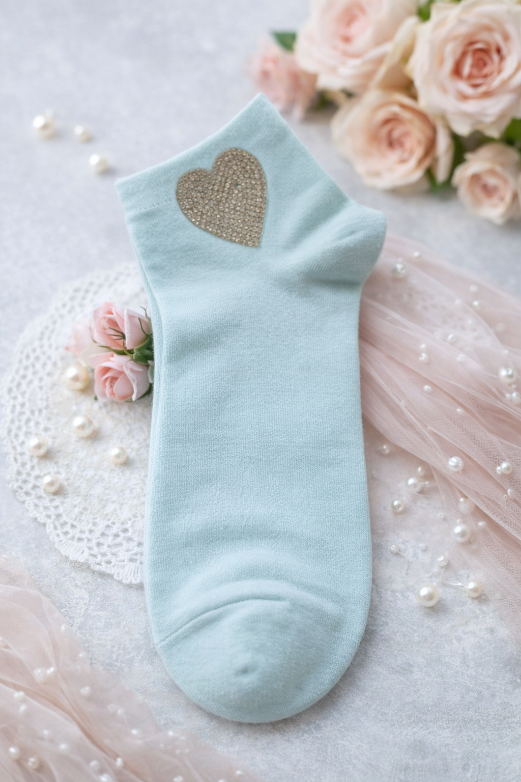 🧦✨ Damen Sneaker Socken mit Glitzer Herz – Größe 38–41 | 9 Farben erhältlich