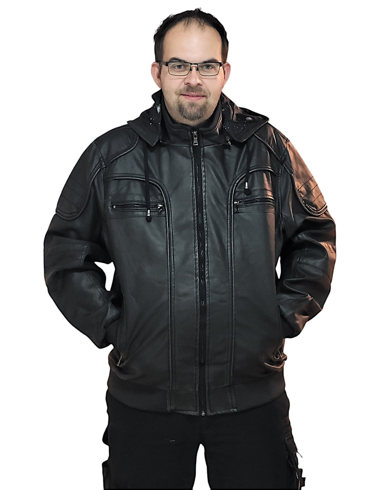 Herren - Lederjacke mit abnehmbarer Kapuze in versch. Größen