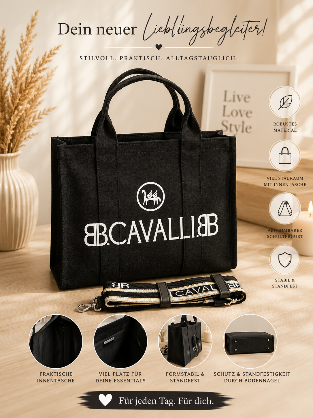 👜✨ Großer Canvas Shopper mit Schriftzug – Dein stilvoller Alltagsbegleiter 🤍🖤🩷