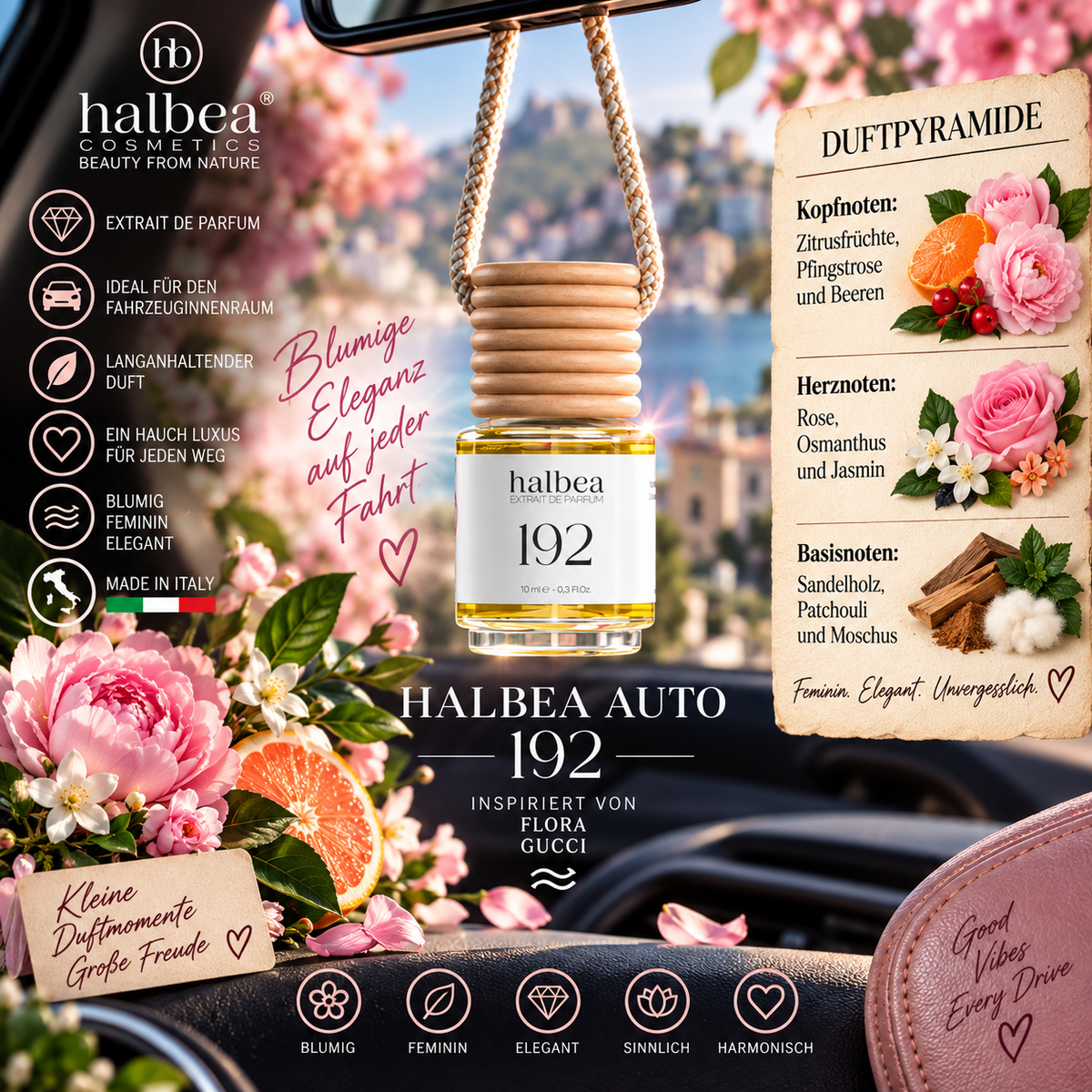🌸🚗 Halbea Auto 192 – 10 ml Extrait de Parfum 🚗🌸 ✨ Inspiriert von Flora – Gucci ✨