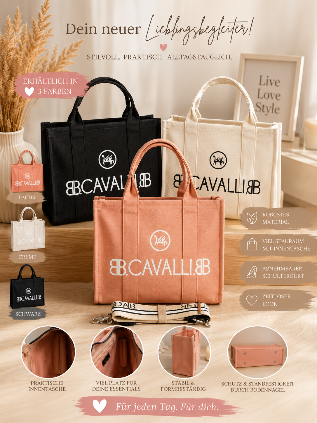 👜✨ Großer Canvas Shopper mit Schriftzug – Dein stilvoller Alltagsbegleiter 🤍🖤🩷