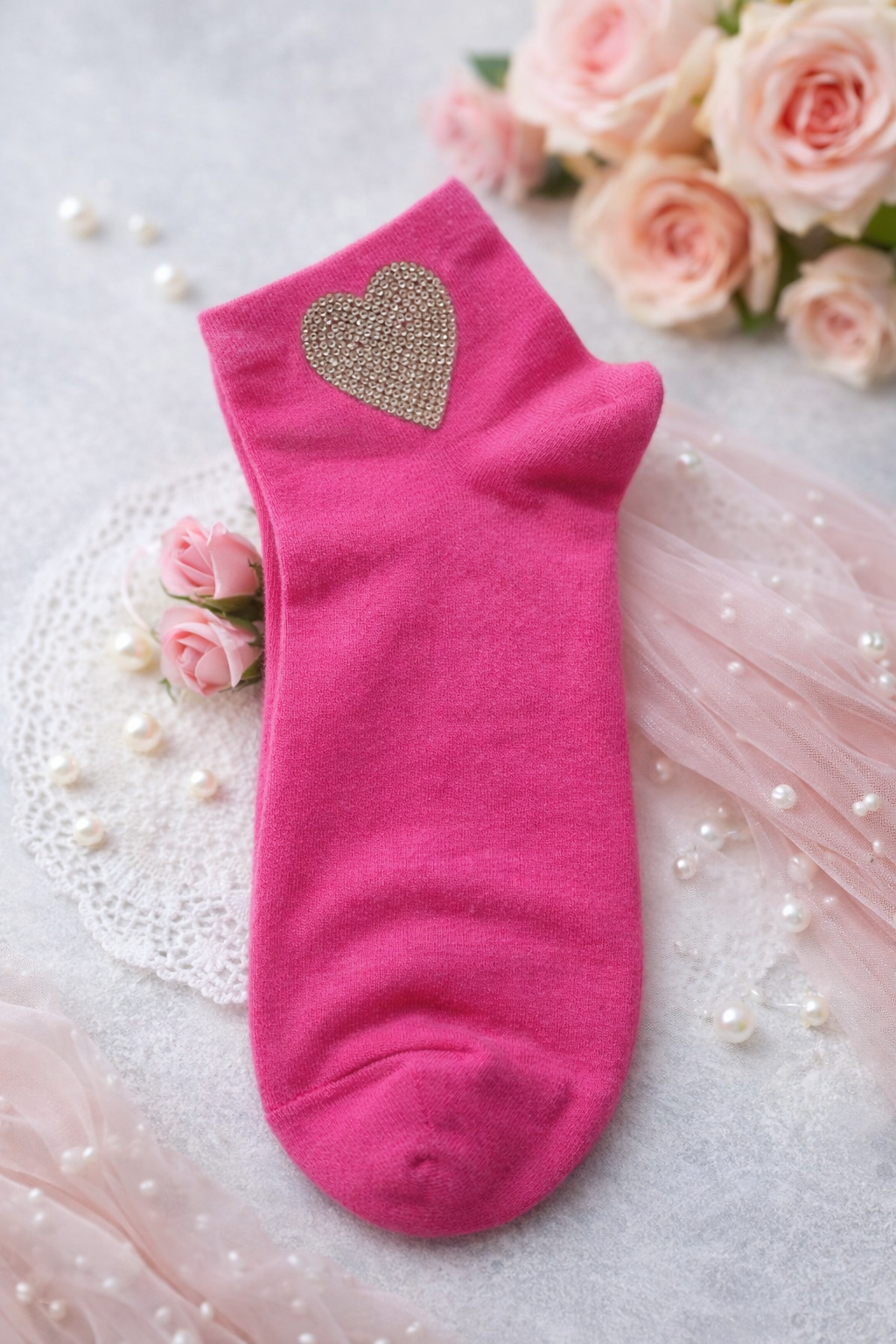 🧦✨ Damen Sneaker Socken mit Glitzer Herz – Größe 38–41 | 9 Farben erhältlich