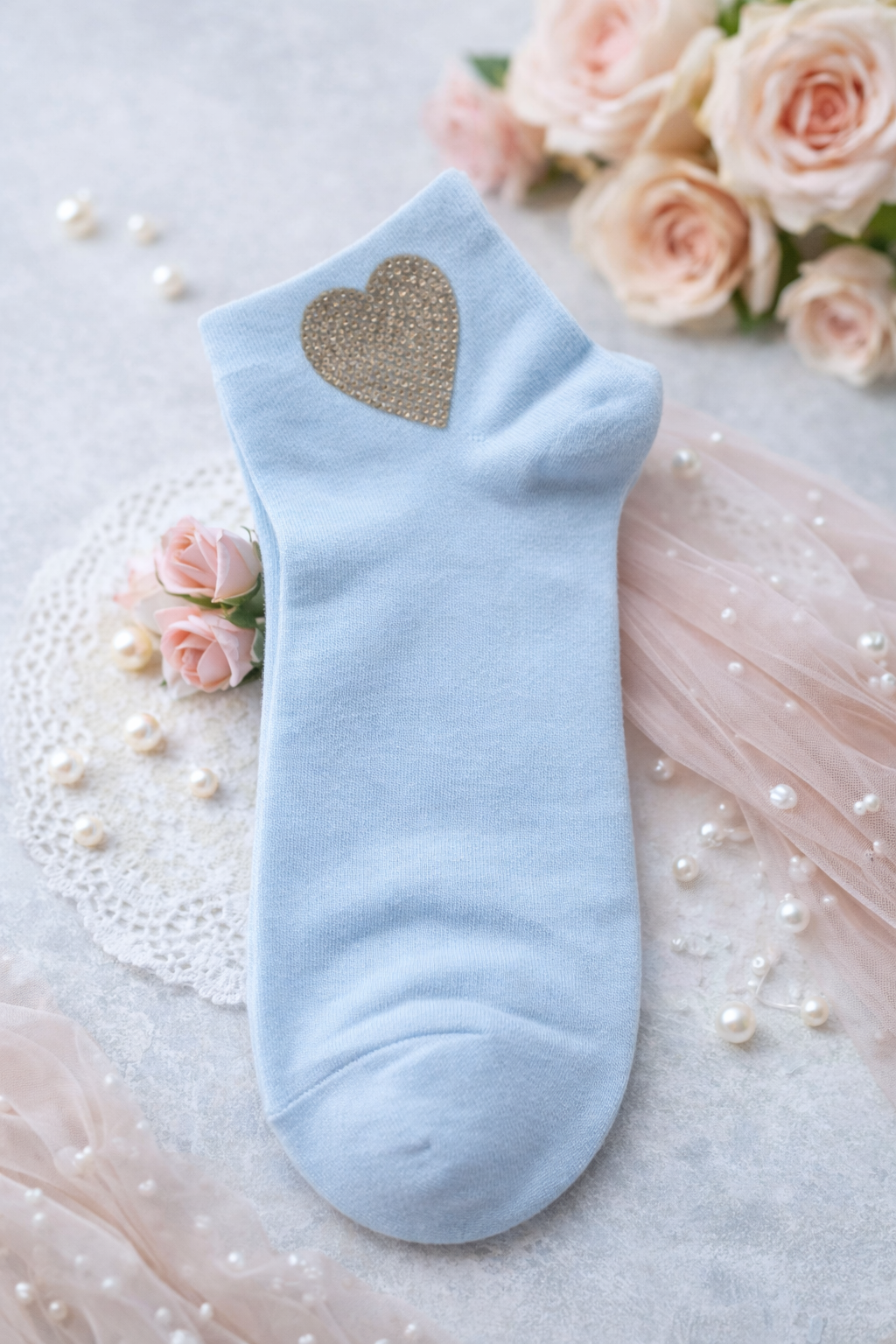 🧦✨ Damen Sneaker Socken mit Glitzer Herz – Größe 38–41 | 9 Farben erhältlich