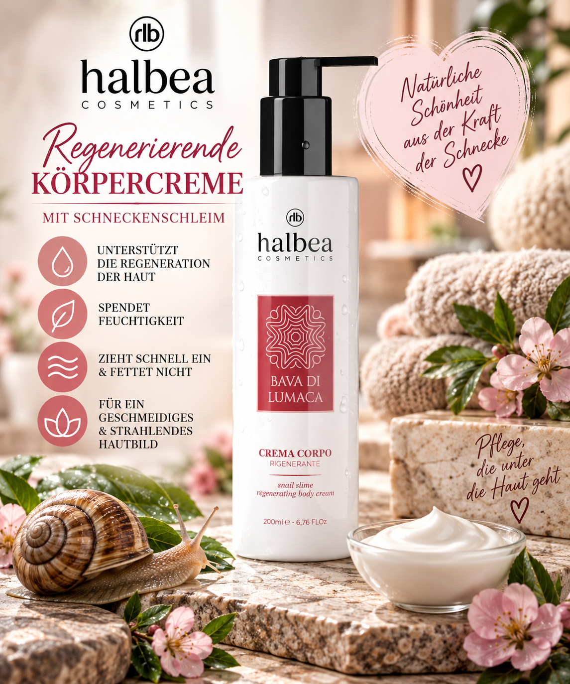 🐌✨ Regenerierende Körpercreme mit Schneckenschleim – 200 ml ✨🐌