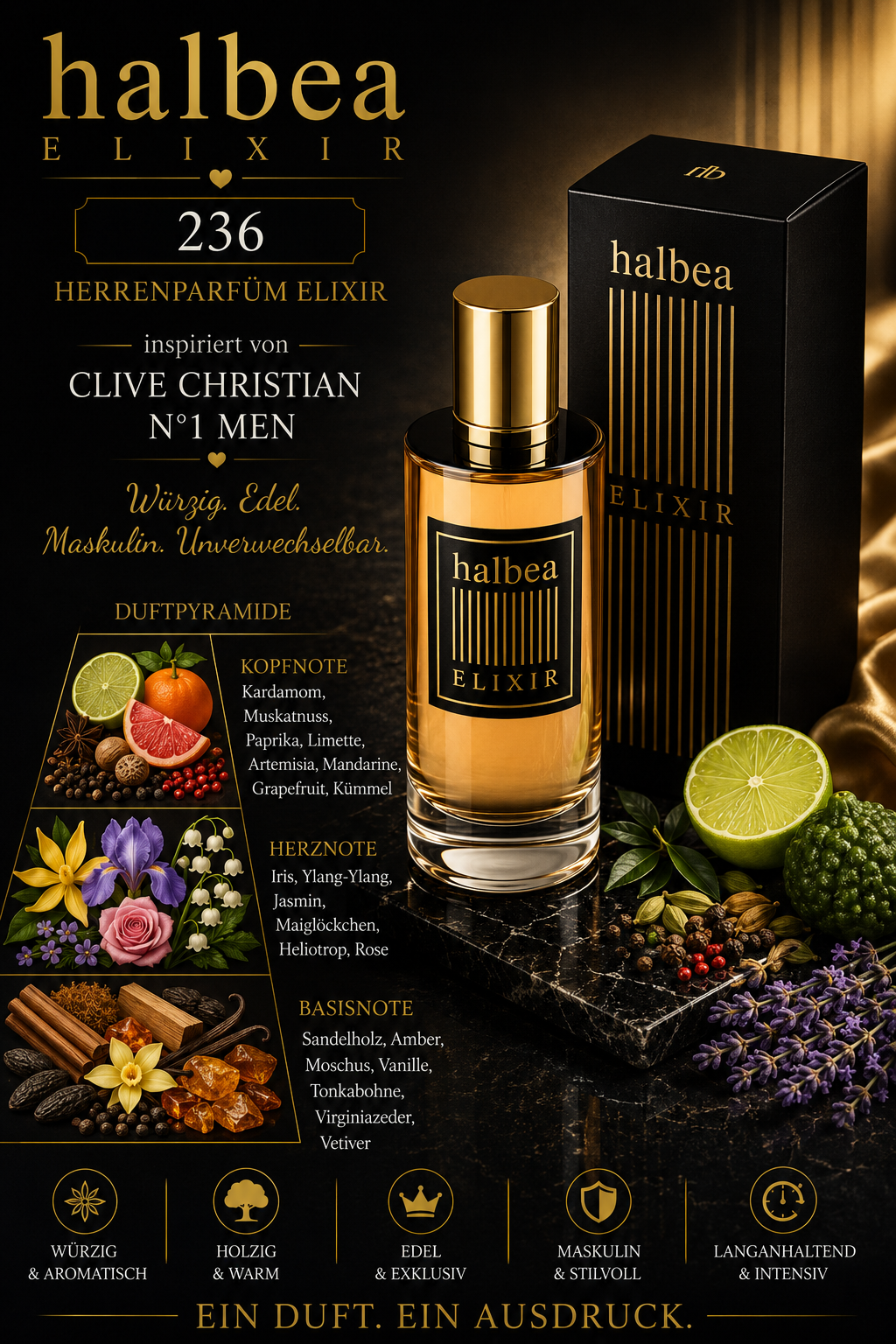🖤 Halbea 236 – Herrenparfum Elixir ✨ Inspiriert von Clive Christian – N°1 Men ✨