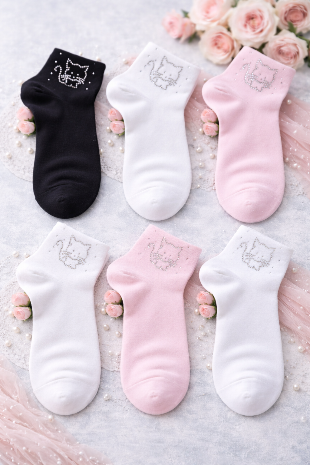 🧦✨ Damen Socken mit Glitzer-Katzenmotiv – Größe 38–41 | Mehrere Farben ✨🐱
