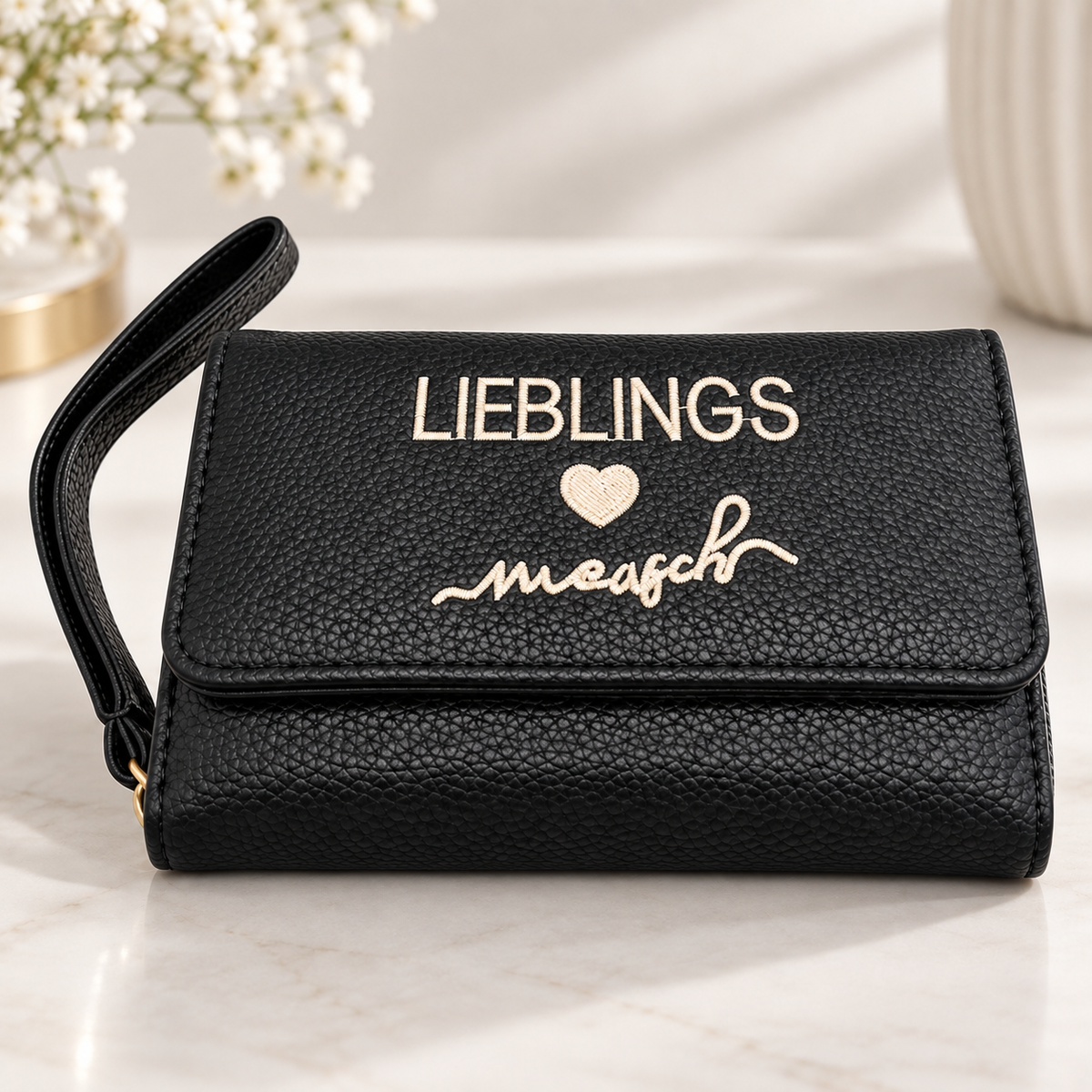 💖 Portemonnaie „Lieblingsmensch“ – mit liebevollem Stick-Schriftzug | 17 × 12 × 4 cm 💖