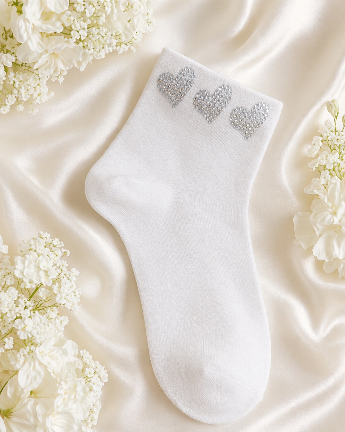 Damen Socken mit Strass-Herzen – Größe 38–41 – 4 Farben 💛💙🤍💗