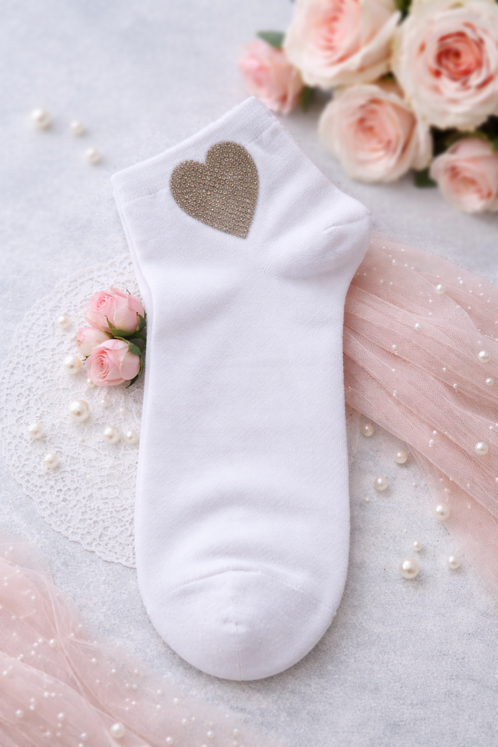 🧦✨ Damen Sneaker Socken mit Glitzer Herz – Größe 38–41 | 9 Farben erhältlich