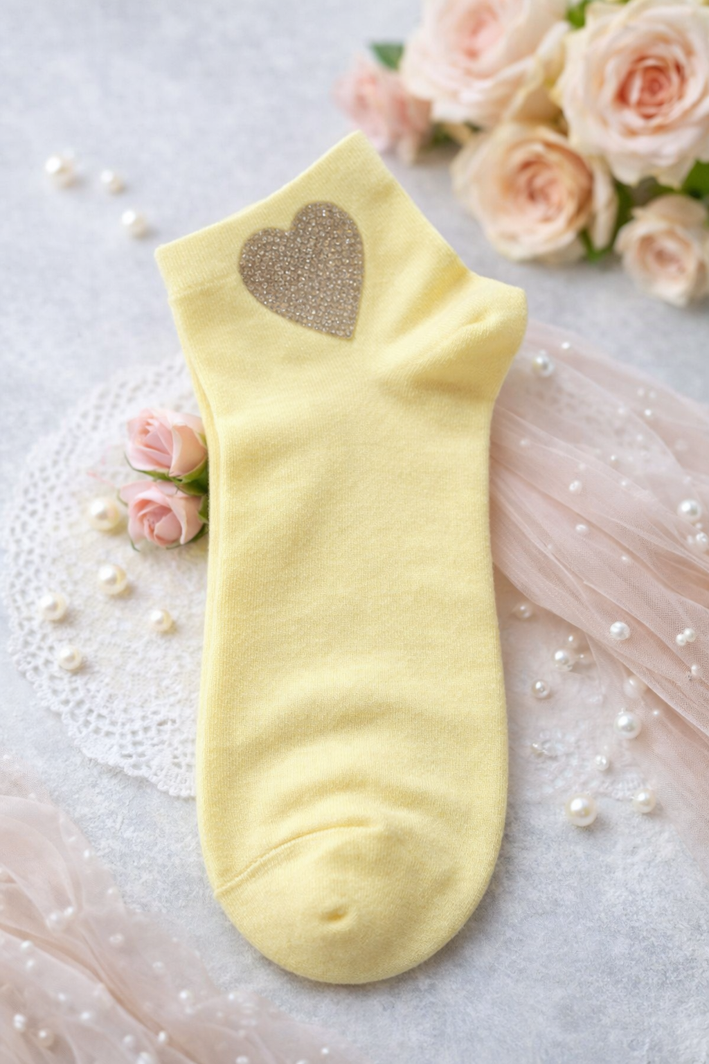 🧦✨ Damen Sneaker Socken mit Glitzer Herz – Größe 38–41 | 9 Farben erhältlich