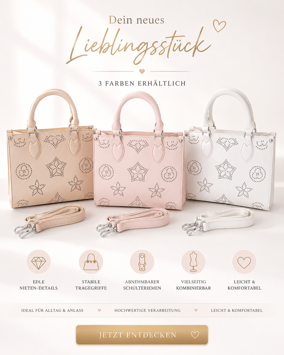 Handtasche im edlen Design ✨👜💖 – 3 Farben erhältlich