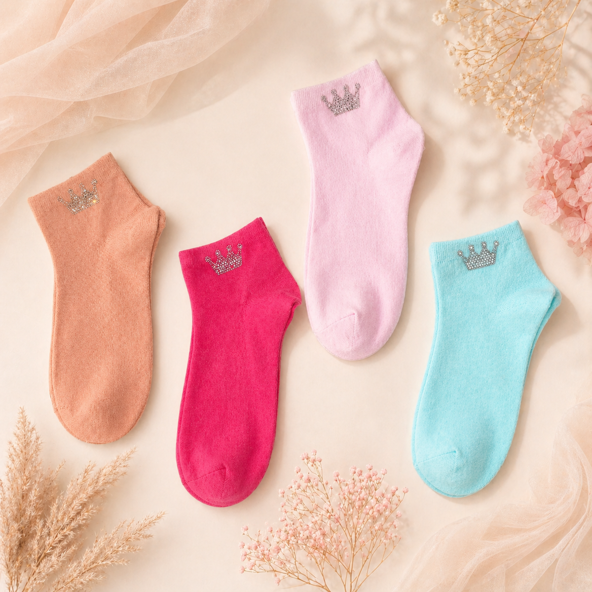 Strass-Söckchen mit Krone 👑 | Größe 38–41 | 4 Farben