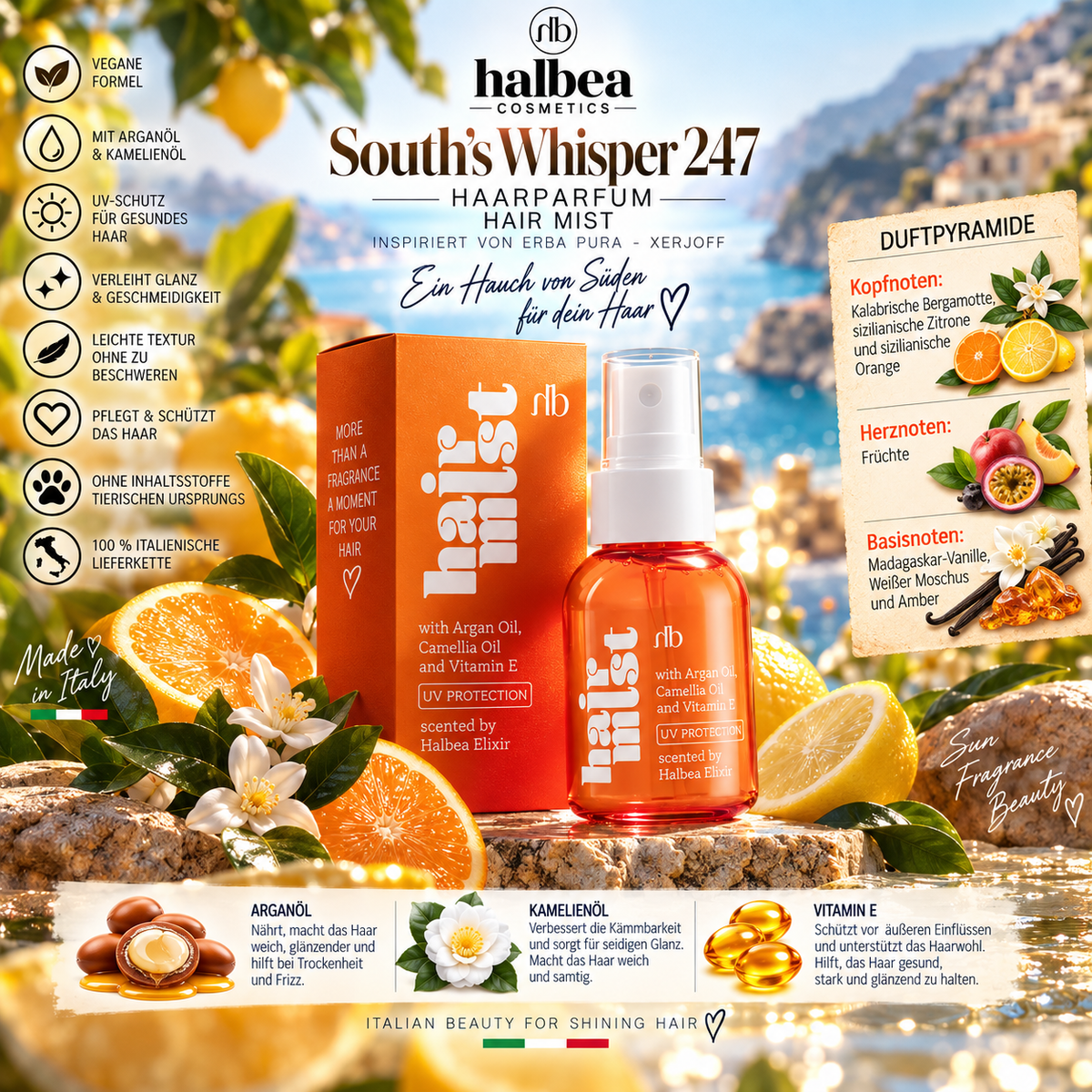 🍊✨ South’s Whisper 247 – Haarparfum 50 ml ✨🍋 🌿  • Unisex  Inspiriert von Erba Pura – Xerjoff