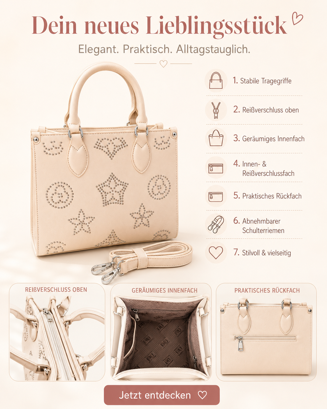 Handtasche im edlen Design ✨👜💖 – 3 Farben erhältlich