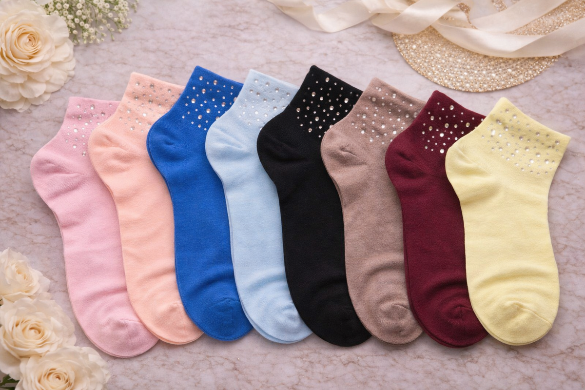🧦✨ Damen Sneaker Socken mit Strass – Größe 38–41 – Mehrere Farben ✨🧦