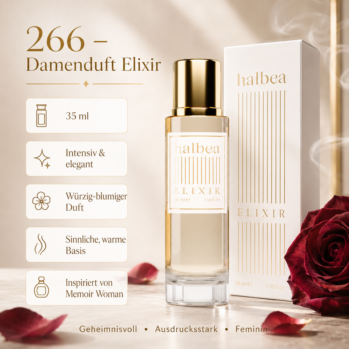✨ Halbea 266 – Damenduft Elixir 35 ml ✨ 🌙 Duftrichtung: inspiriert von Amouage – Memoir Woman 🌙