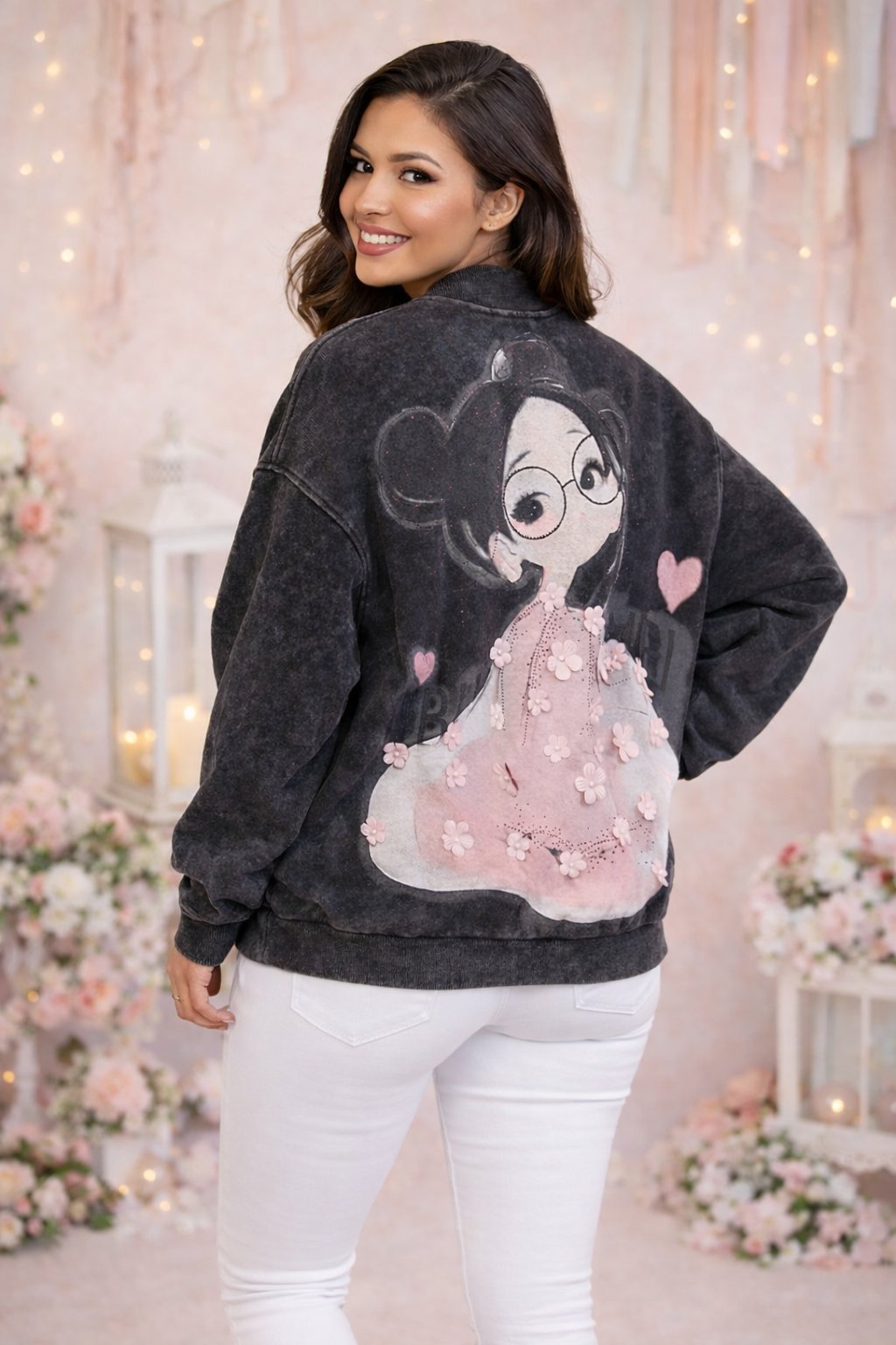 🌸✨ Sweatjacke „Blumenmädchen“ – 2 Farben – One Size (tragbar bis Gr. 46) ✨🛍️🔥