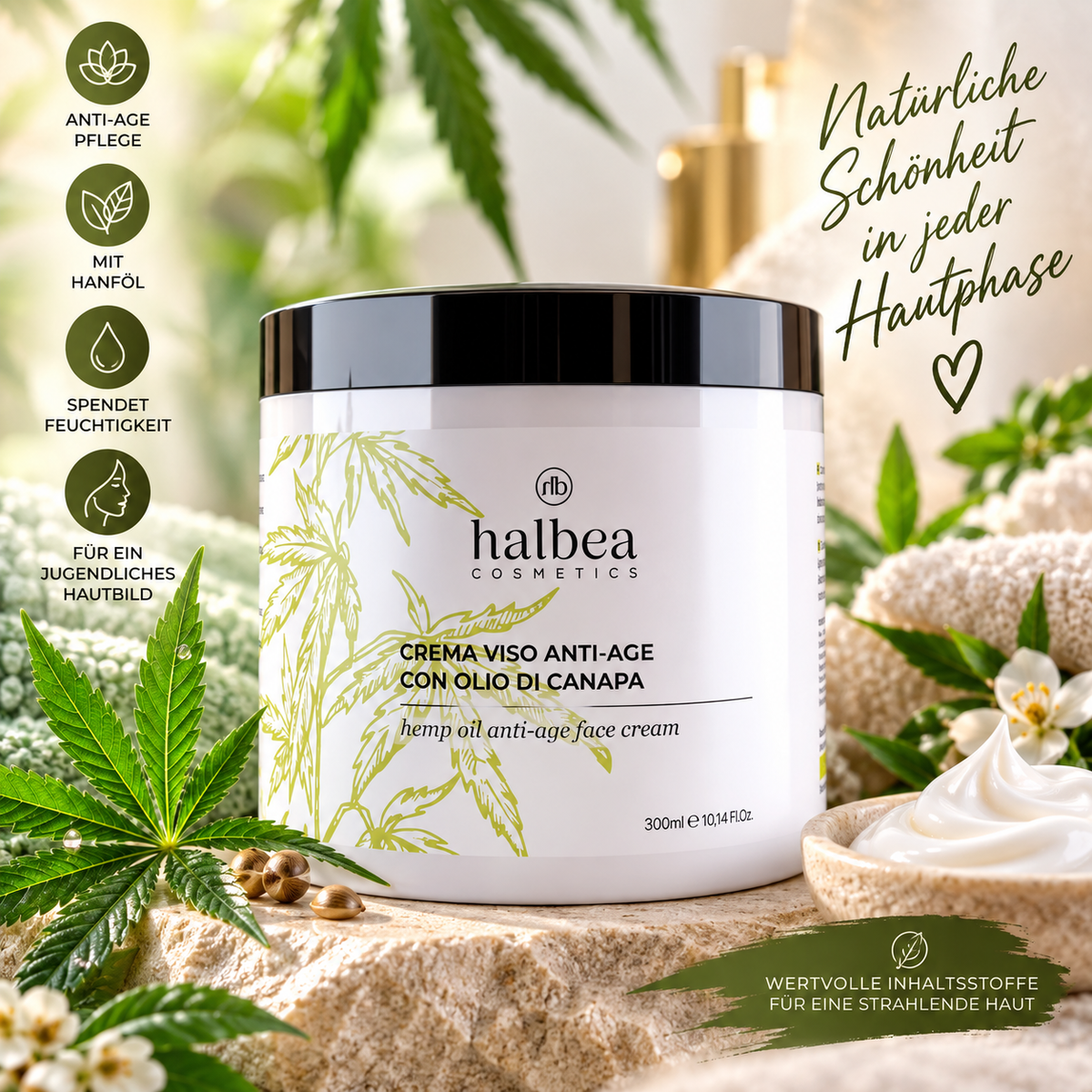 🌿✨ Anti-Aging Gesichtscreme mit Hanföl – 250 ml ✨🌿