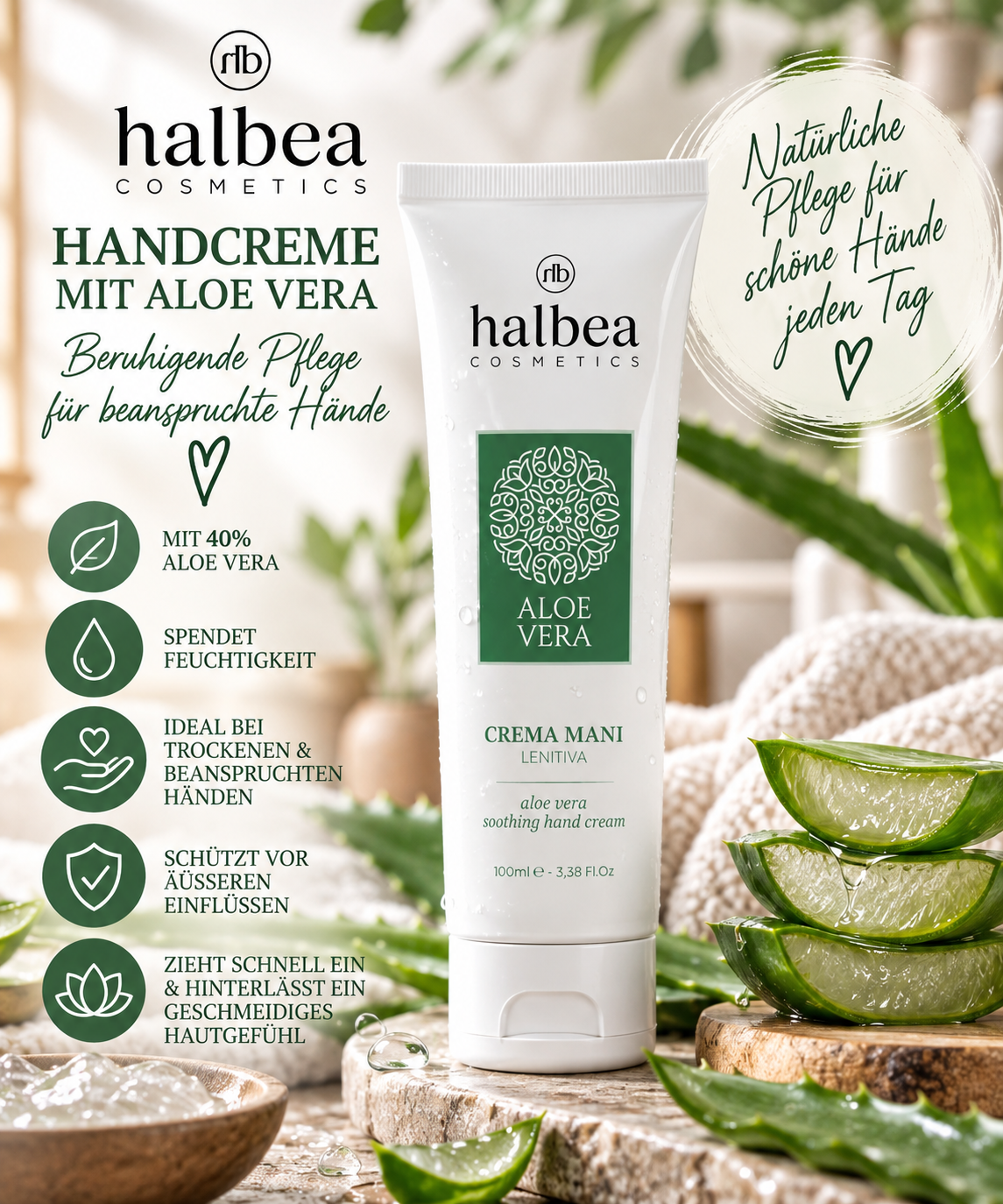 🌿💚 Beruhigende Handcreme mit Aloe Vera – 100 ml 💚🌿