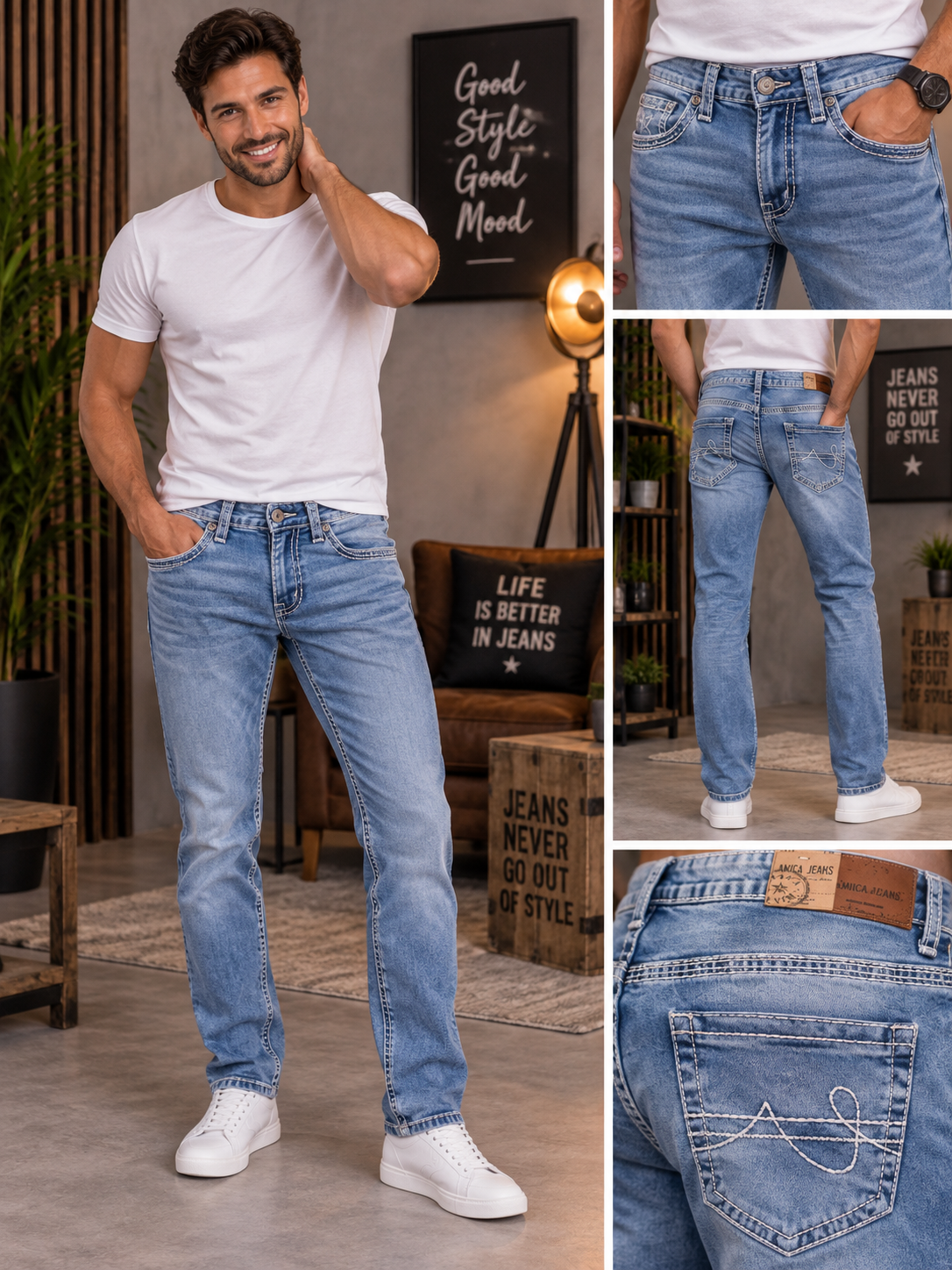 👖✨ AMICA JEANS Herrenjeans – klassischer Denim-Look mit markanten Nähten ✨👖