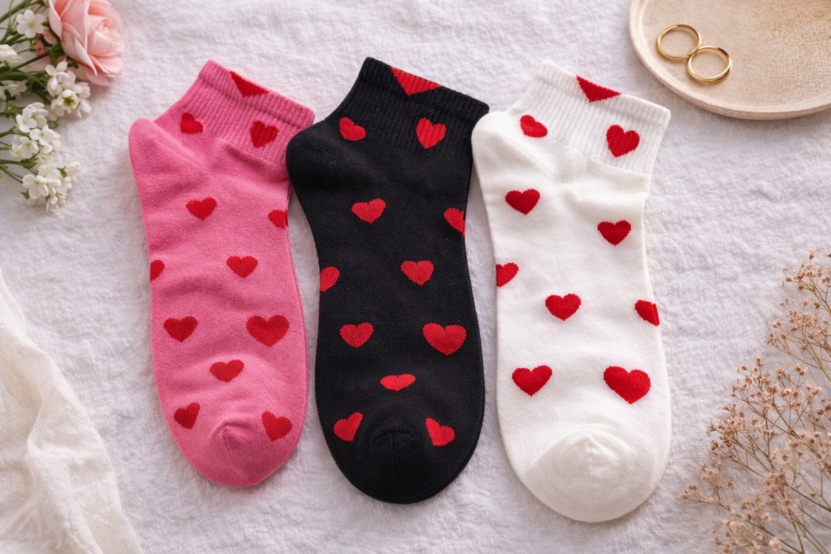 🧦❤️ Damen Sneaker Socken Herzdesign – Größe 38–41 | 3 Farben (Pink, Schwarz, Weiß) ❤️🧦