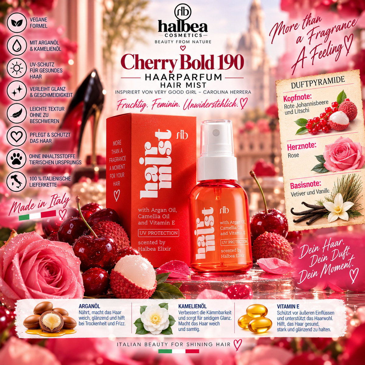 🍒✨ Cherry Bold 190 – Haarparfum | Hair Mist – 50 ml ✨🍒 💕 Inspiriert von Very Good Girl – Carolina Herrera 👠🌹