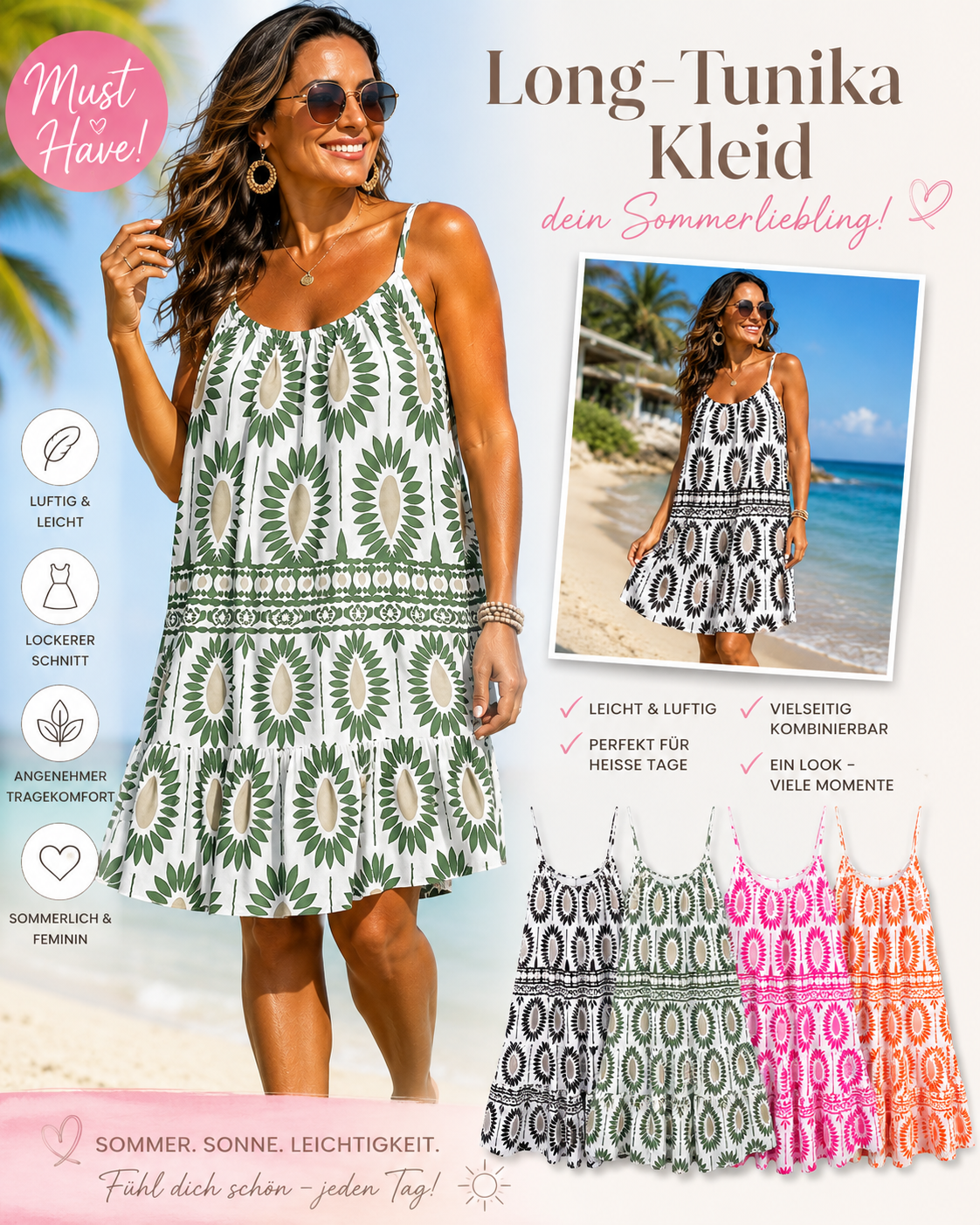 🌸✨ Long-Tunika / Kleid – Sommerliebling in 5 traumhaften Farben 🌴💖