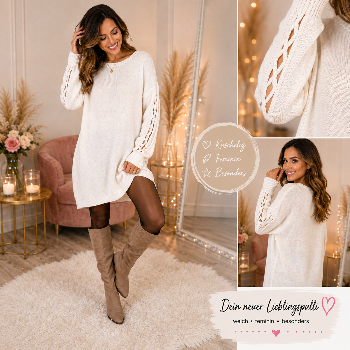 ✨ Longpullover mit CutOuts – Gr. 38–44, 2 Farben ✨